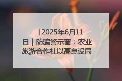 2025年6月11日｜防骗警示窗：农业旅游合作社以高息设局，集资380万